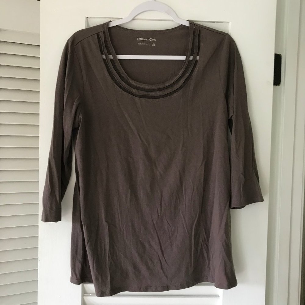 Taupe mesh-lined scoop neck top